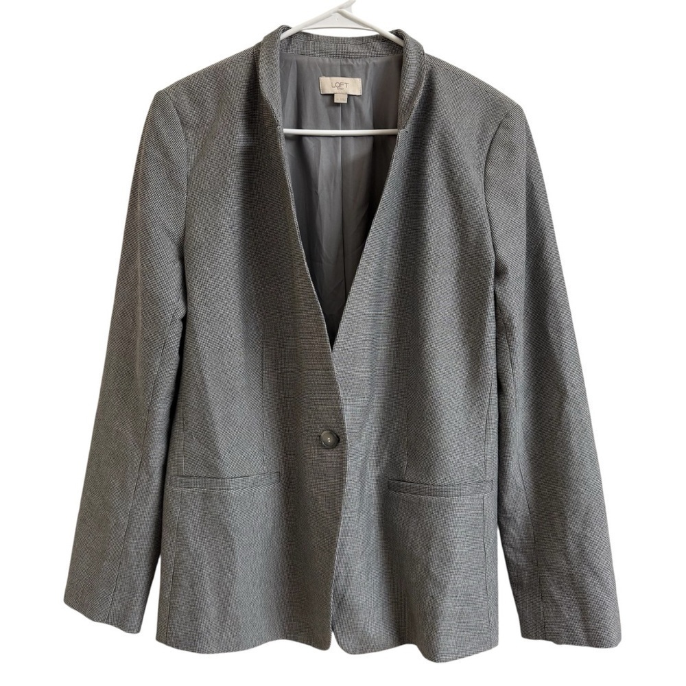 LOFT Womens Size 14 Gray Single Breasted Blazer Suit Jacket Career Office Corp